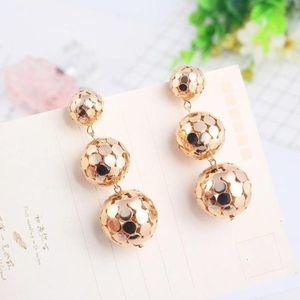 Hollowed-out Golden Ball Drop Earrings